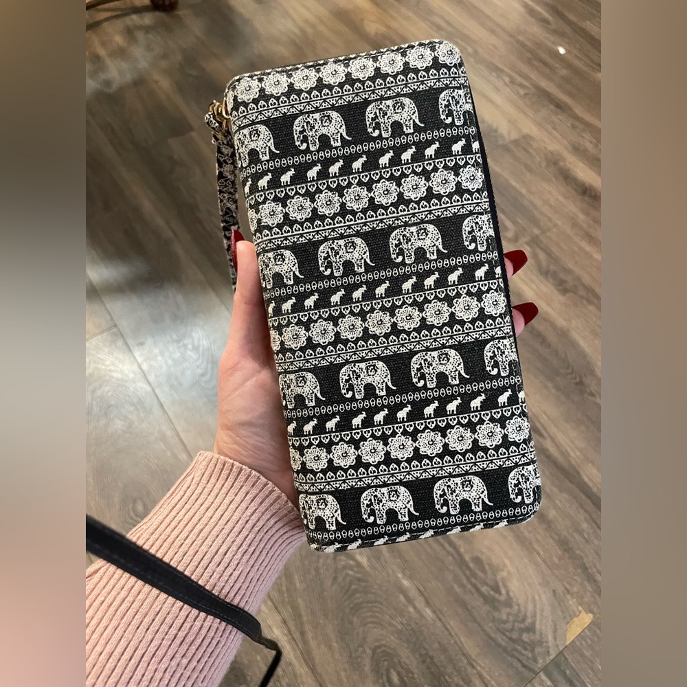 Elephant Pattern full size canvas zip Wallet safari collect